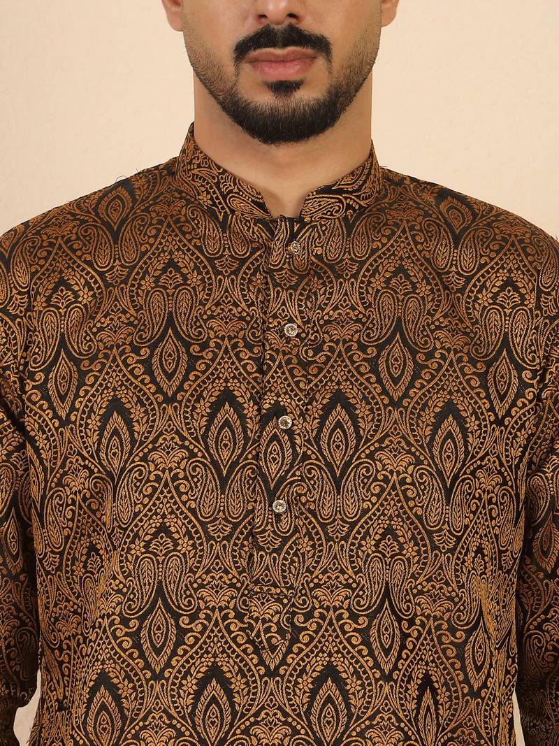 Ethinic motifs jacquard rust kurta