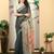 charcoal cotton blend saree with floral print