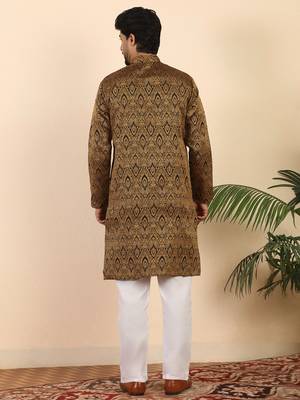 Ethinic motifs jacquard rust kurta 3