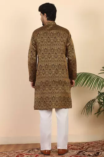 Ethinic motifs jacquard rust kurta