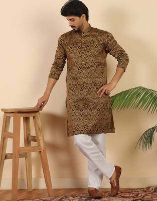 Ethinic motifs jacquard rust kurta 4