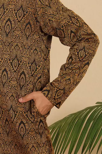 Ethinic motifs jacquard rust kurta