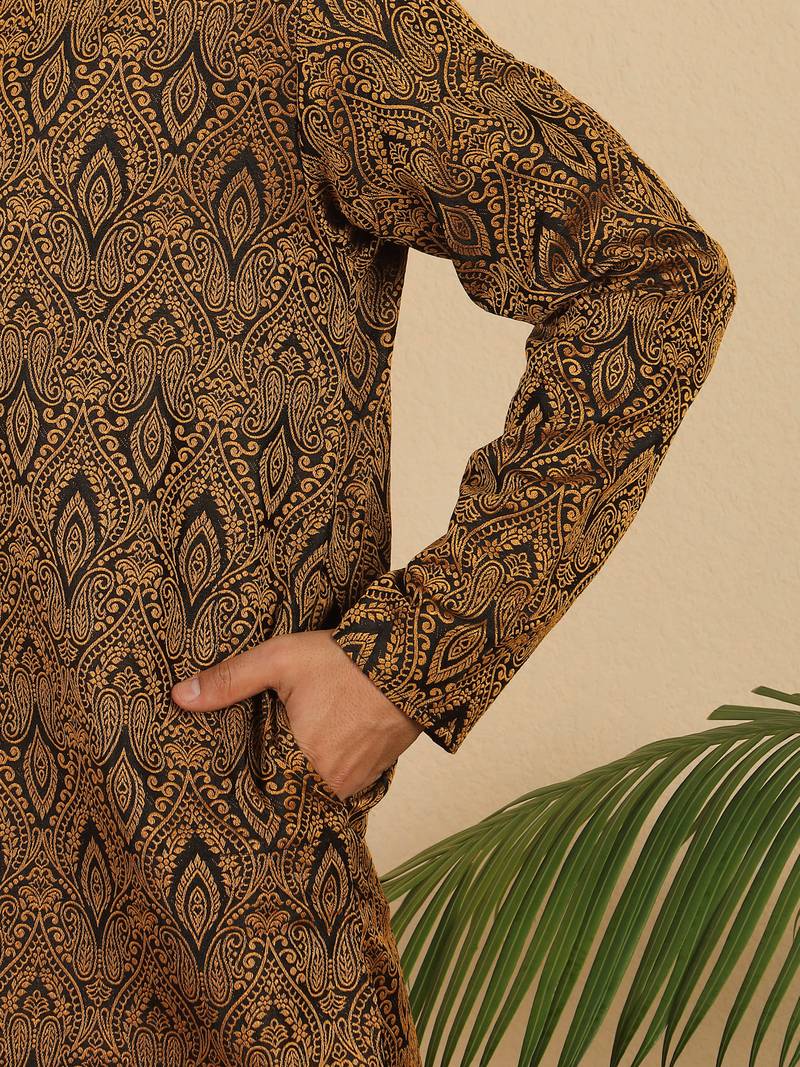 Ethinic motifs jacquard rust kurta