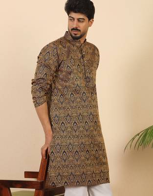 Ethinic motifs jacquard blue kurta 1