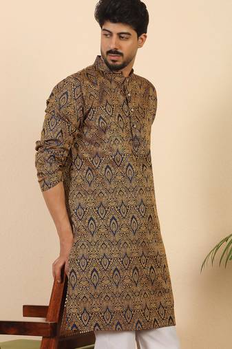 Ethinic motifs jacquard blue kurta