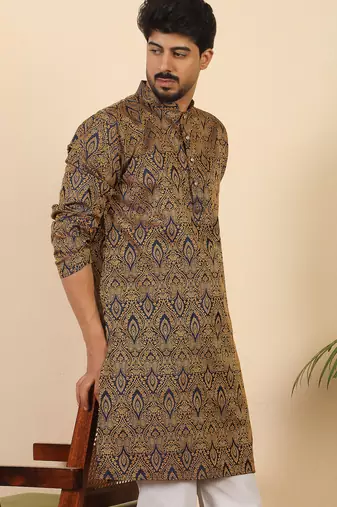 Ethinic motifs jacquard blue kurta