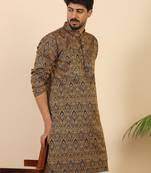 Ethinic motifs jacquard blue kurta