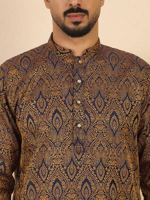 Ethinic motifs jacquard blue kurta 2