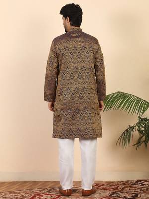Ethinic motifs jacquard blue kurta 3