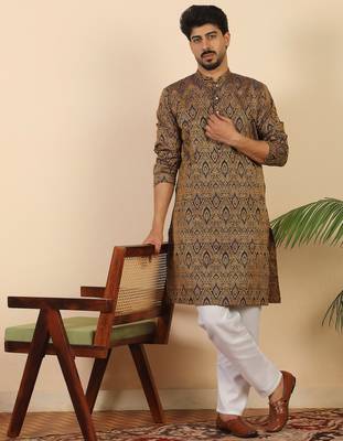 Ethinic motifs jacquard blue kurta 4
