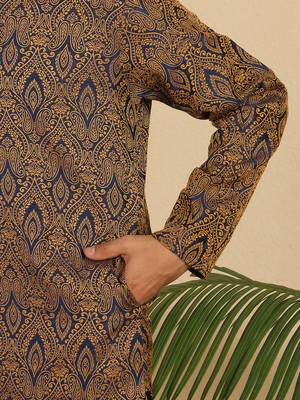 Ethinic motifs jacquard blue kurta 5