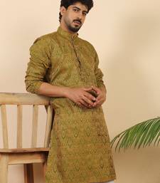 Ethinic motifs jacquard green kurta