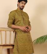 Ethinic motifs jacquard green kurta