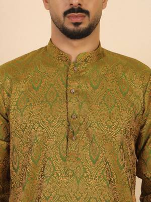 Ethinic motifs jacquard green kurta 2