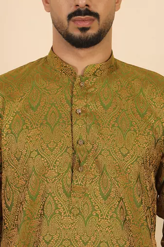 Ethinic motifs jacquard green kurta