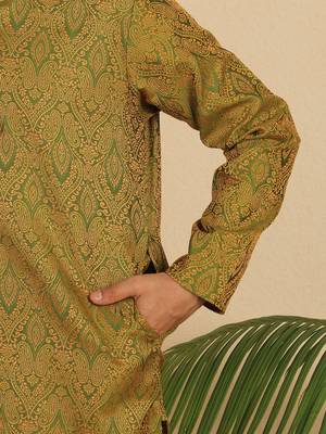 Ethinic motifs jacquard green kurta 5