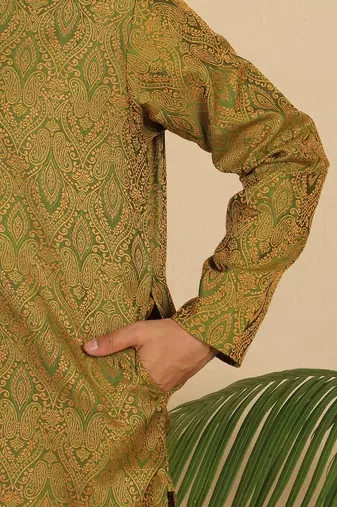 Ethinic motifs jacquard green kurta