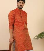 Ethinic motifs jacquard maroon kurta