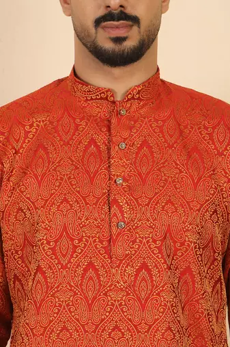 Ethinic motifs jacquard maroon kurta