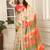 beige orange cotton blend saree with stripe floral print (sfcl204)
