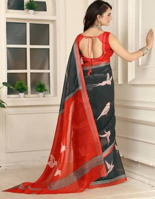 red black cotton blend digital print saree 5