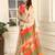 beige orange cotton blend saree with stripe floral print (sfcl204)