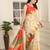 beige orange cotton blend saree with stripe floral print (sfcl204)