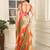 beige orange cotton blend saree with stripe floral print (sfcl204)