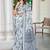 white blue cotton blend saree with floral print