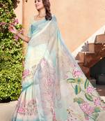 pastel multicolor cotton blend saree floral print