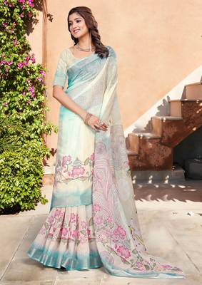 pastel multicolor cotton blend saree floral print 2