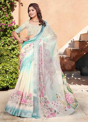 pastel multicolor cotton blend saree floral print 3
