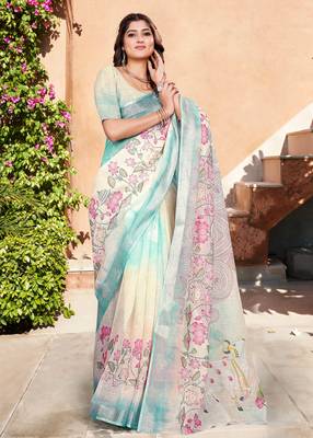 pastel multicolor cotton blend saree floral print 4
