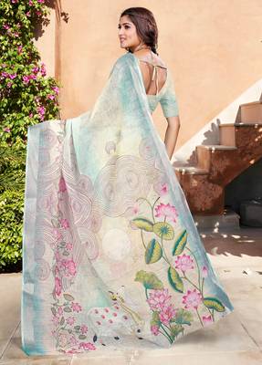 pastel multicolor cotton blend saree floral print 5