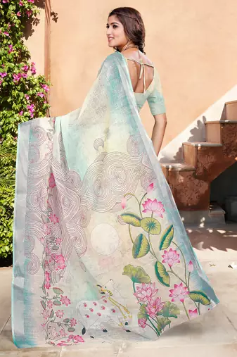 pastel multicolor cotton blend saree floral print