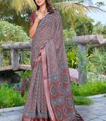 grey cotton blend digital print saree