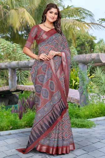 grey cotton blend digital print saree