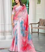 pink cotton blend saree floral print