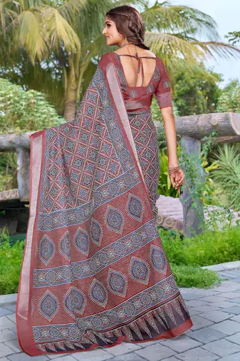 grey cotton blend digital print saree