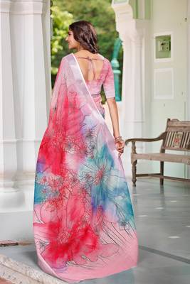 pink cotton blend saree floral print 5