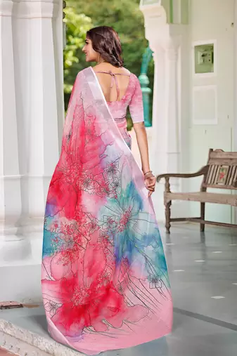 pink cotton blend saree floral print