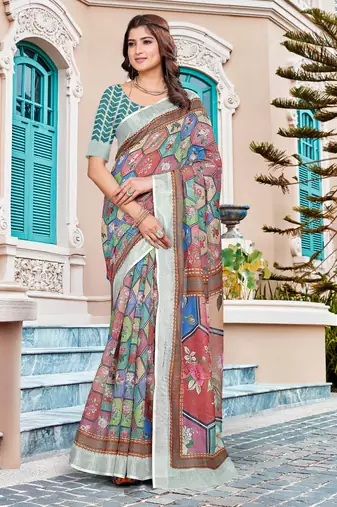 multicolor cotton blend digital print saree