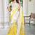 yellow white cotton blend saree with floral print