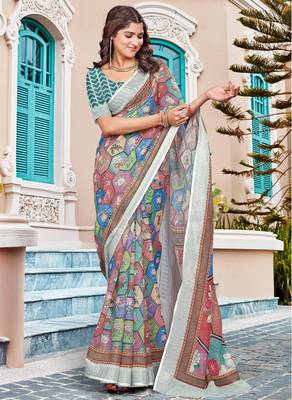 multicolor cotton blend digital print saree 3