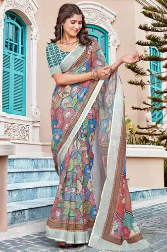 multicolor cotton blend digital print saree