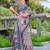 grey pink cotton blend saree with floral print