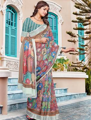 multicolor cotton blend digital print saree 4