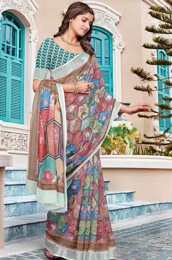 multicolor cotton blend digital print saree