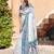 white blue cotton blend saree with floral border print