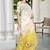 yellow white cotton blend saree with floral print